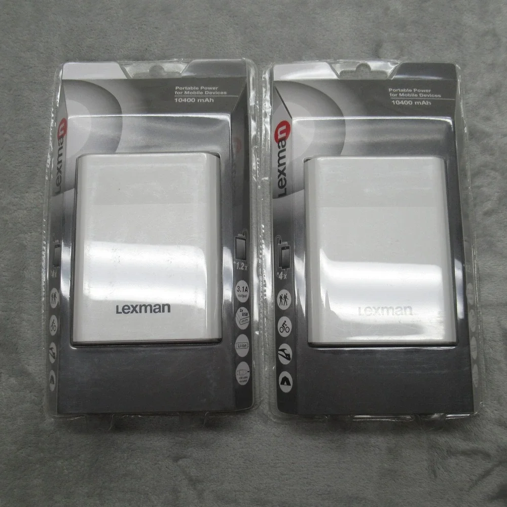 Lexman Portable Power Bank 10400 mAh 3.1A Output Dual USB Charger White LOT OF 2